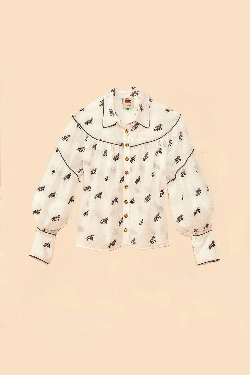 Embroidered Horses Voluminous Off-White Blouse