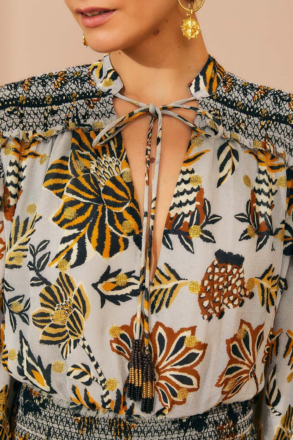 Shop Floral tapestry print crepe shirt