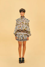Floral Tapestry Silver Mini Skirt