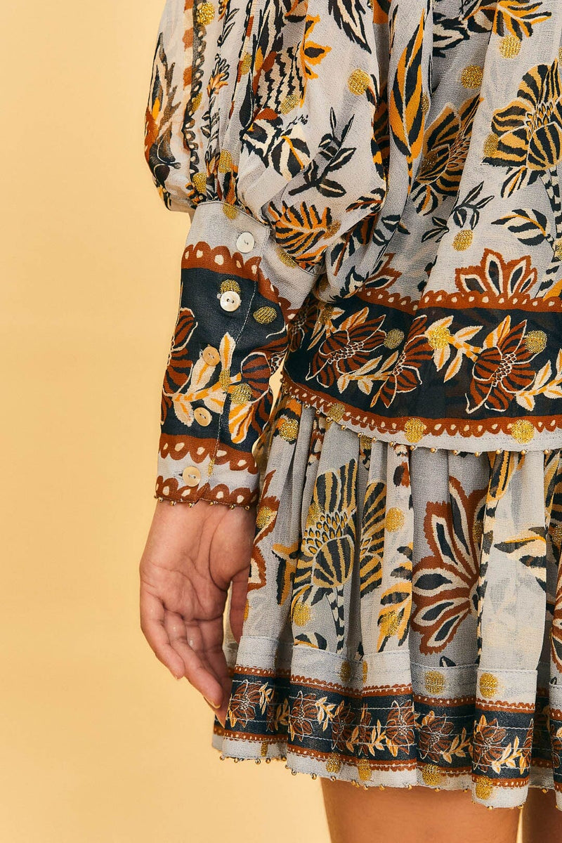 Floral Tapestry Silver Mini Skirt