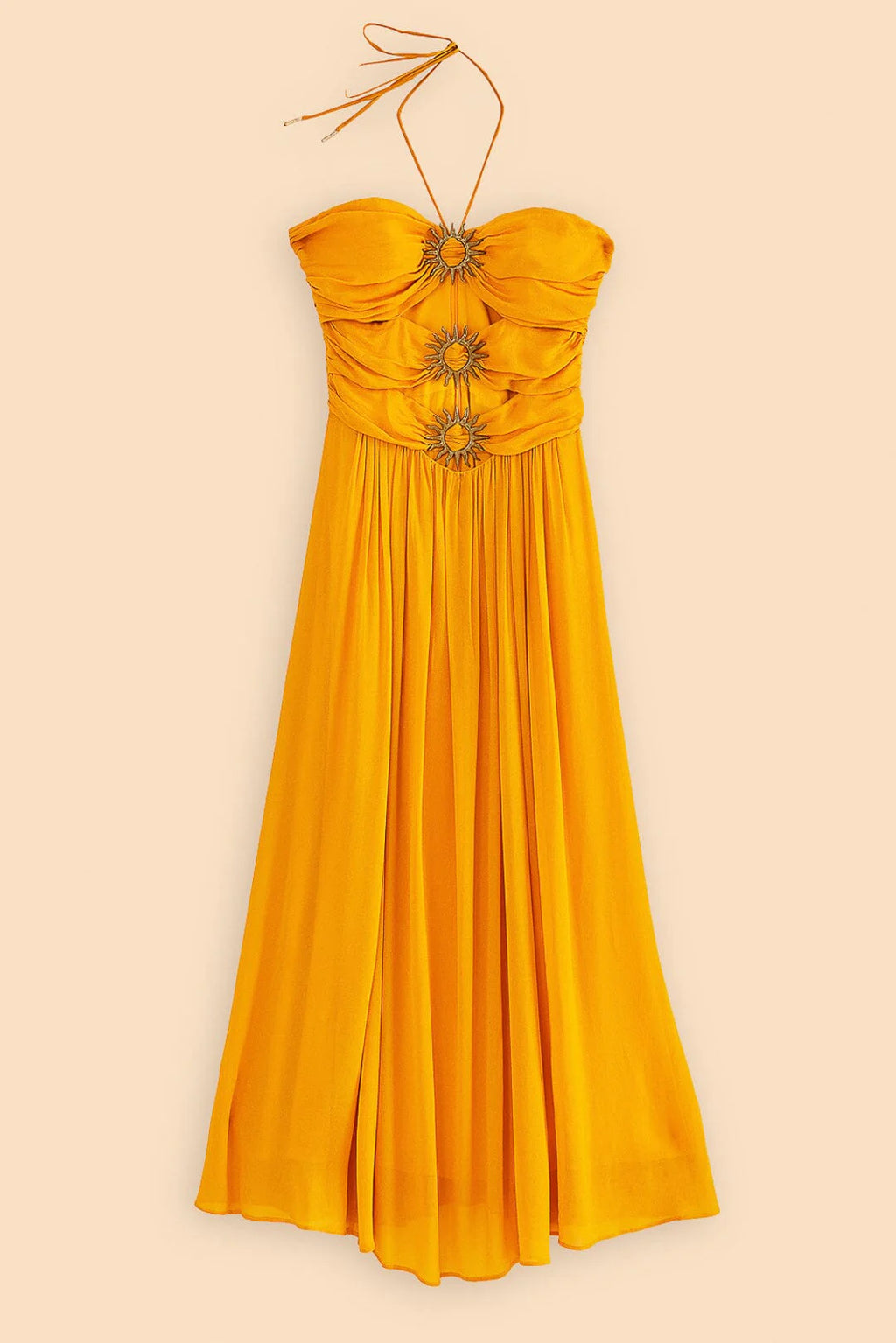 Yellow Sleeveless Maxi Dress with Sun Buckle