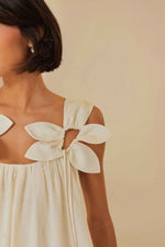White Floral Details Sleeveless Midi Dress