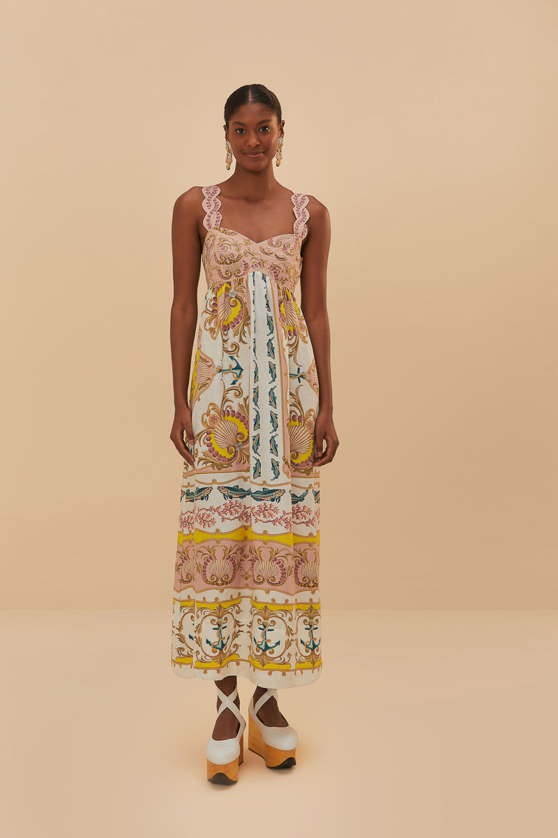 Maritime Magic Off-White Sleeveless Maxi Dress