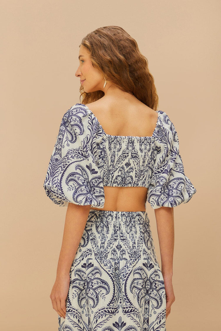 Blue Tropical Cameo Off-White Blouse