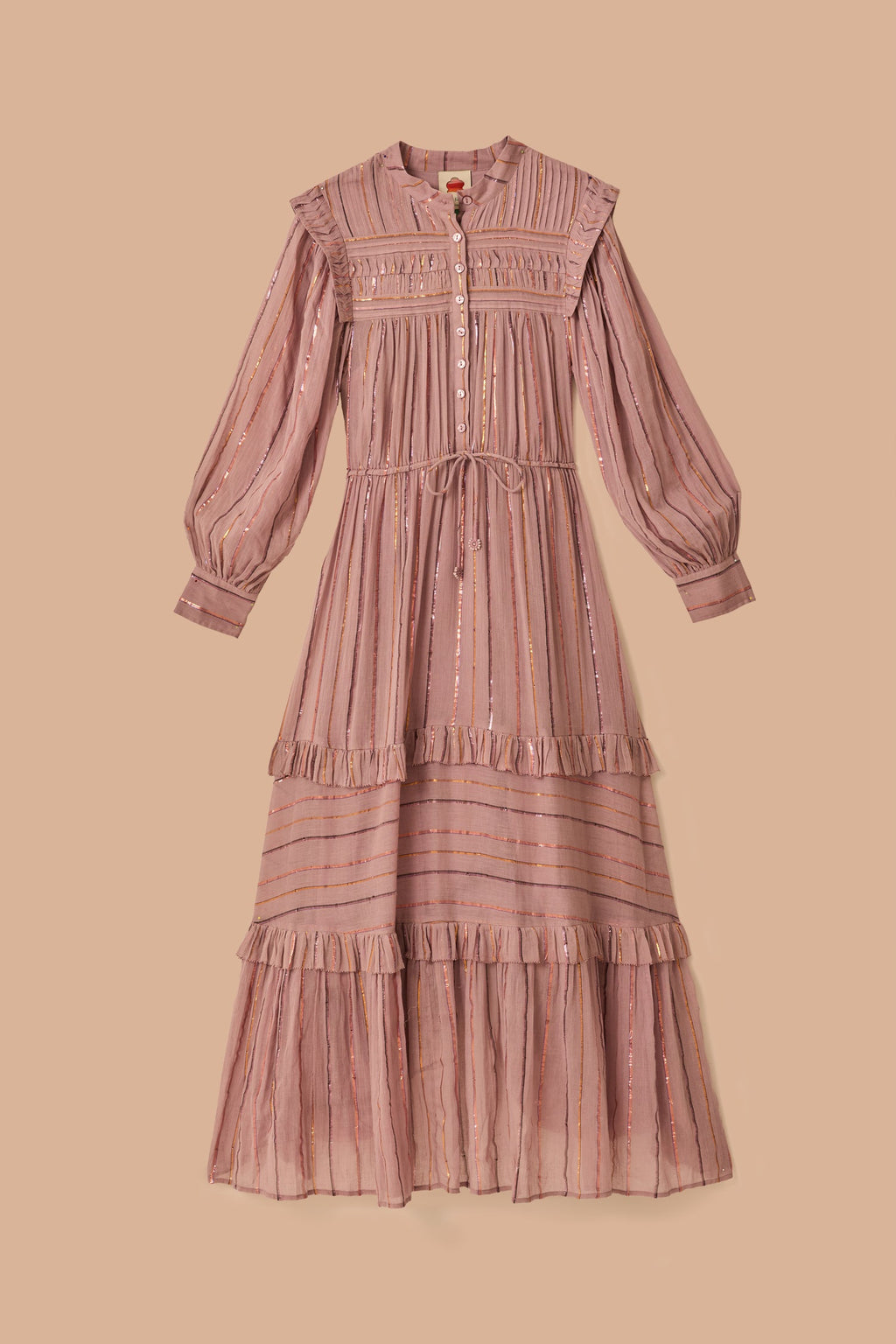 Pleated Yoke Tiered Maxi Dress