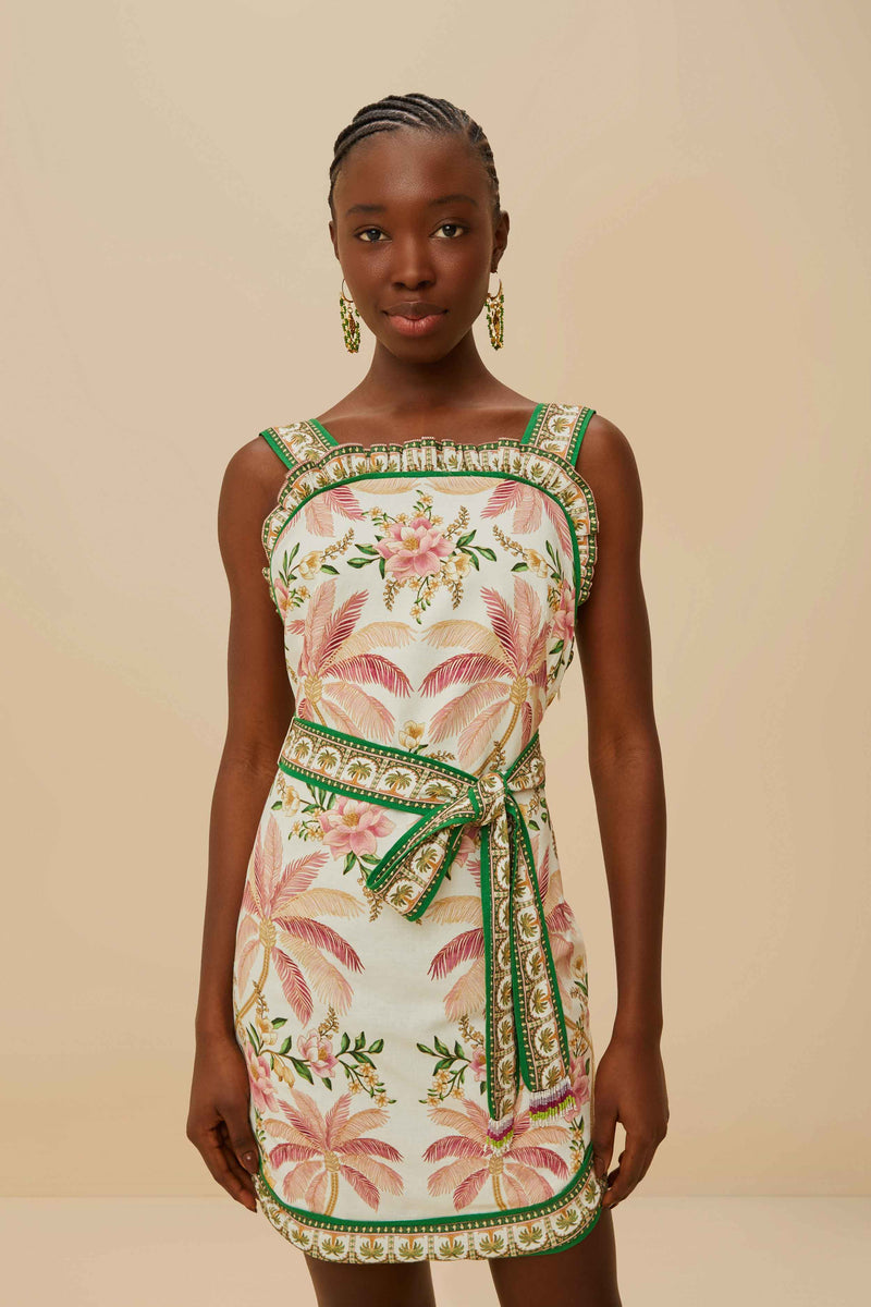 Palm Dream Off-White Sleeveless Angled Mini Dress