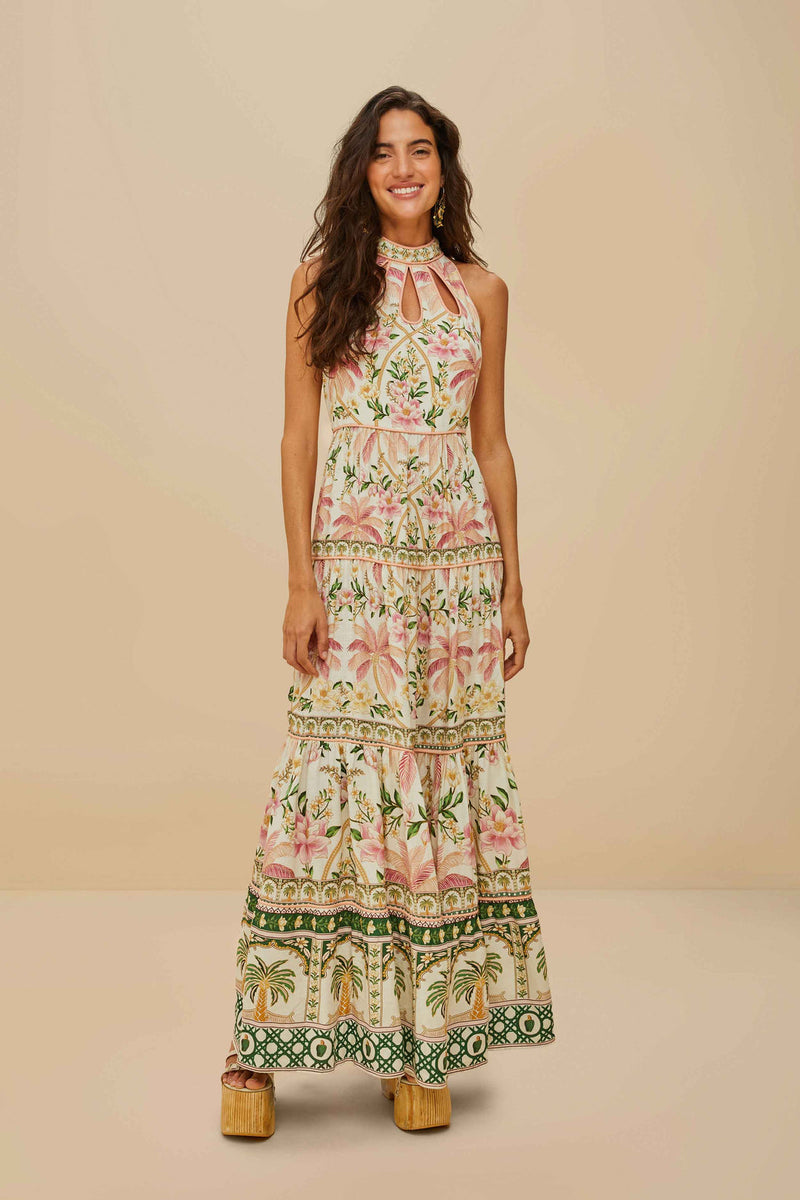 Palm Dream Off-White Sleeveless Maxi Dress
