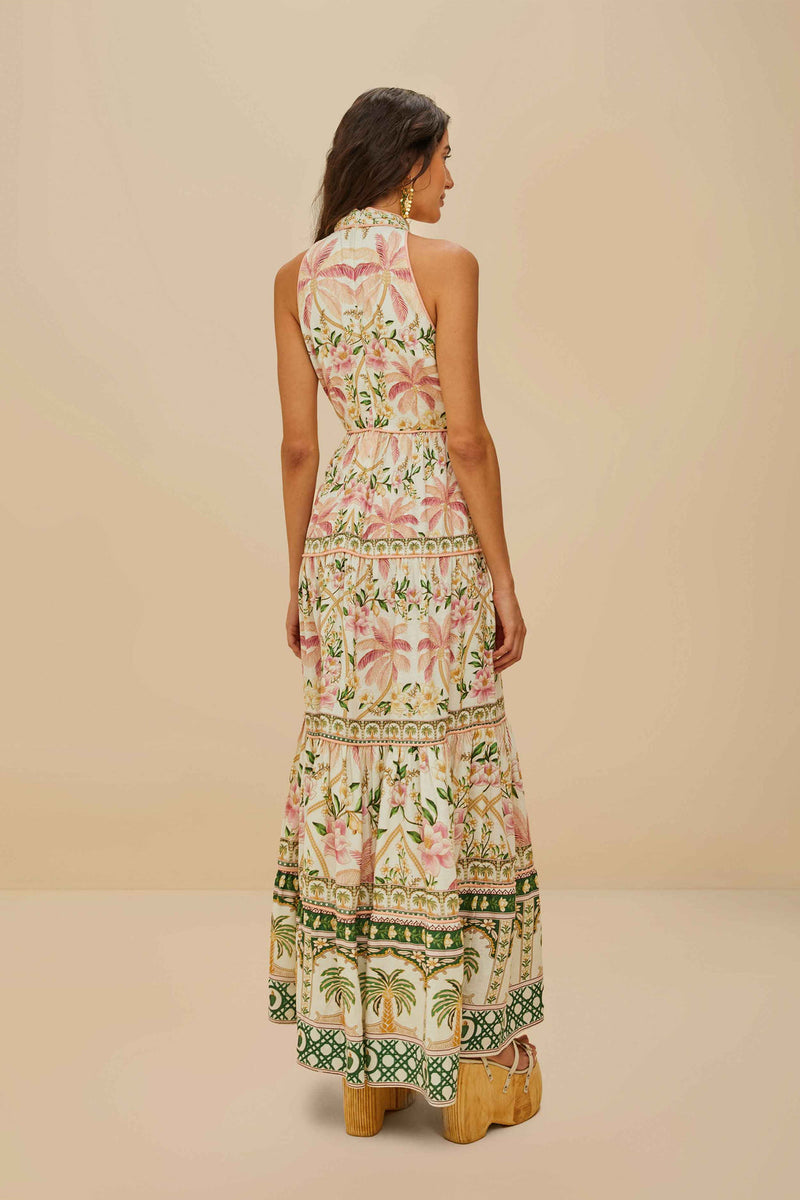 Palm Dream Off-White Sleeveless Maxi Dress