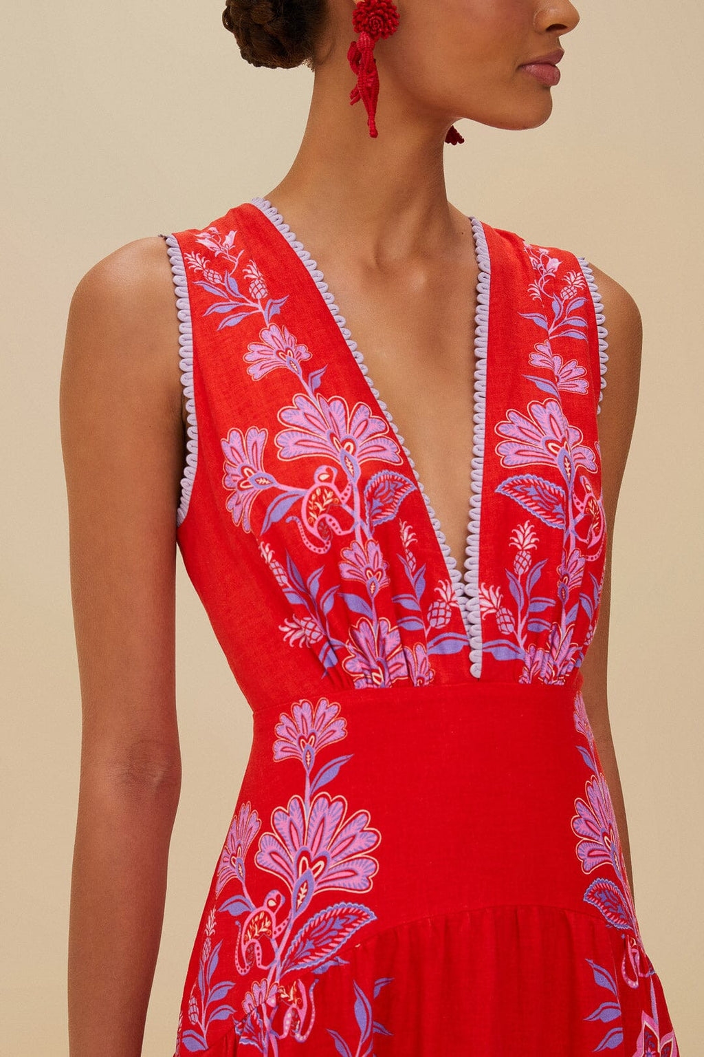 Porcelain Garden Red Midi Dress