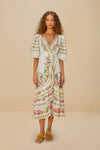 Palm Dream Off-White Wrap Midi Dress