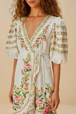 Palm Dream Off-White Wrap Midi Dress