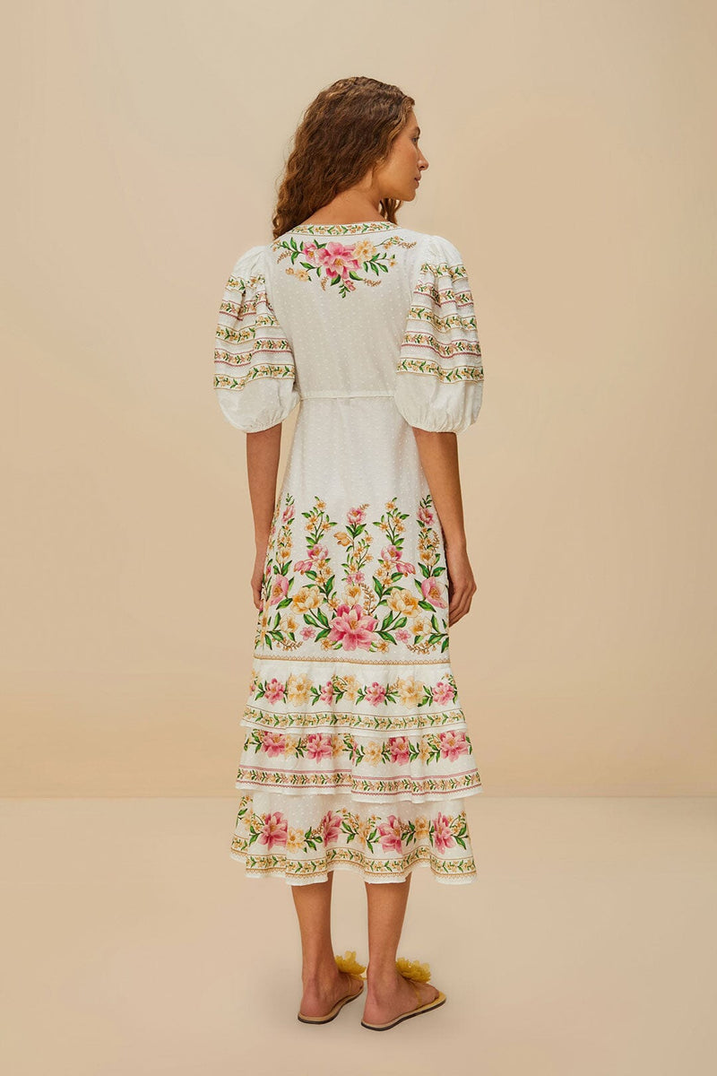 Palm Dream Off-White Wrap Midi Dress