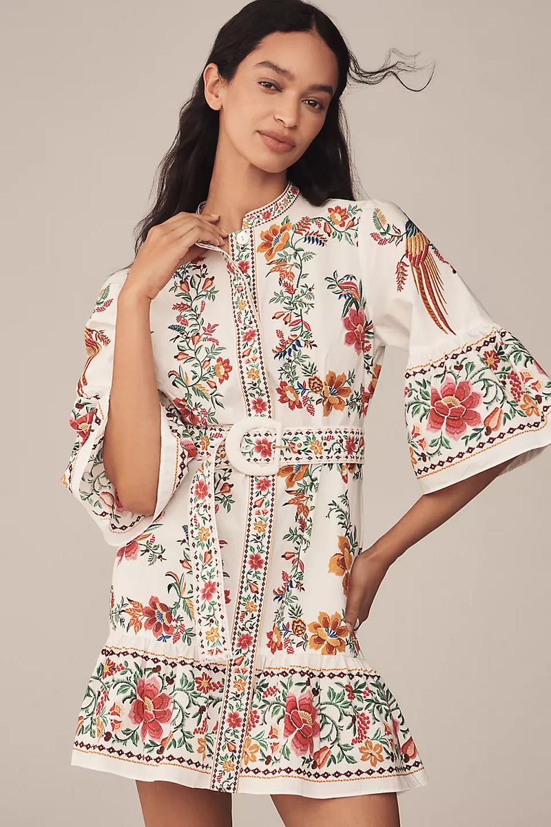 Delicate Forest Scarves Off-White Mini Dress