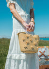 Floral Handbag with Acrylic Handle Leghorn Straw