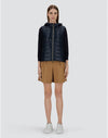 Shiny Nylon Hooded Vest with Knitted Back