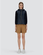 Shiny Nylon Hooded Vest with Knitted Back