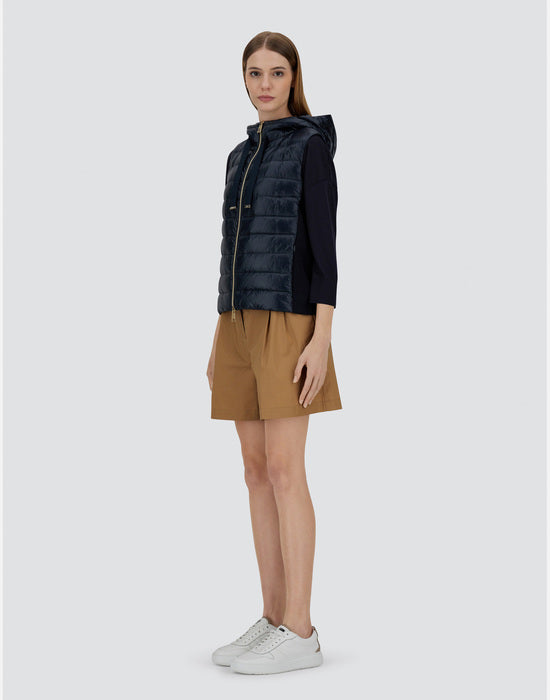 Shiny Nylon Hooded Vest with Knitted Back