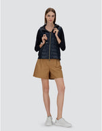 Shiny Nylon Hooded Vest with Knitted Back