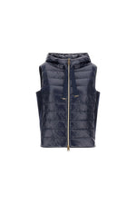 Shiny Nylon Hooded Vest with Knitted Back