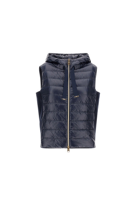 Shiny Nylon Hooded Vest with Knitted Back