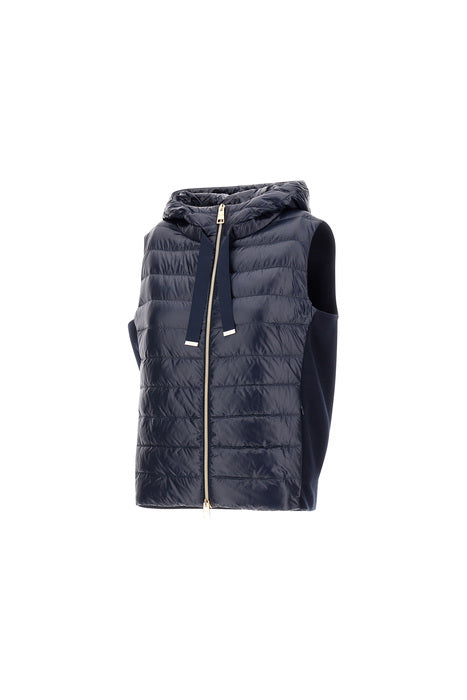 Shiny Nylon Hooded Vest with Knitted Back