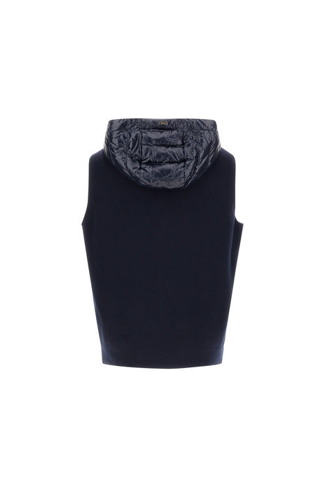 Shiny Nylon Hooded Vest with Knitted Back