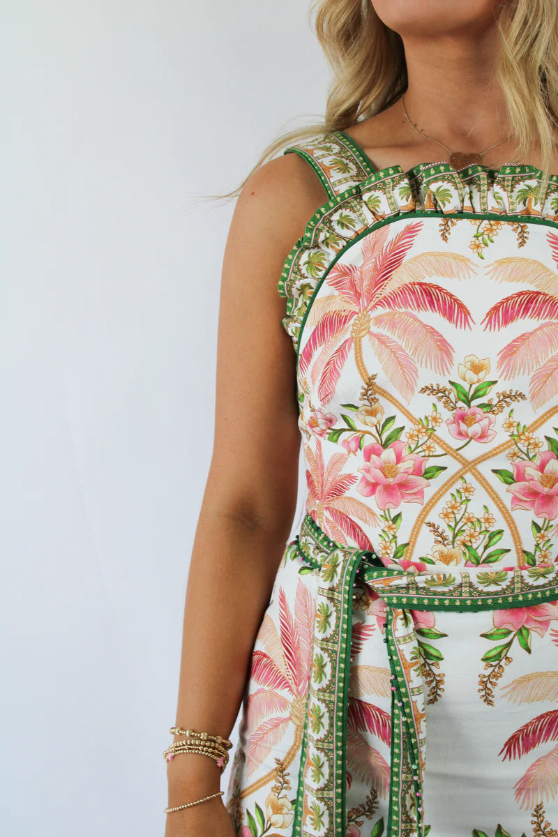 Palm Dream Off-White Sleeveless Angled Mini Dress