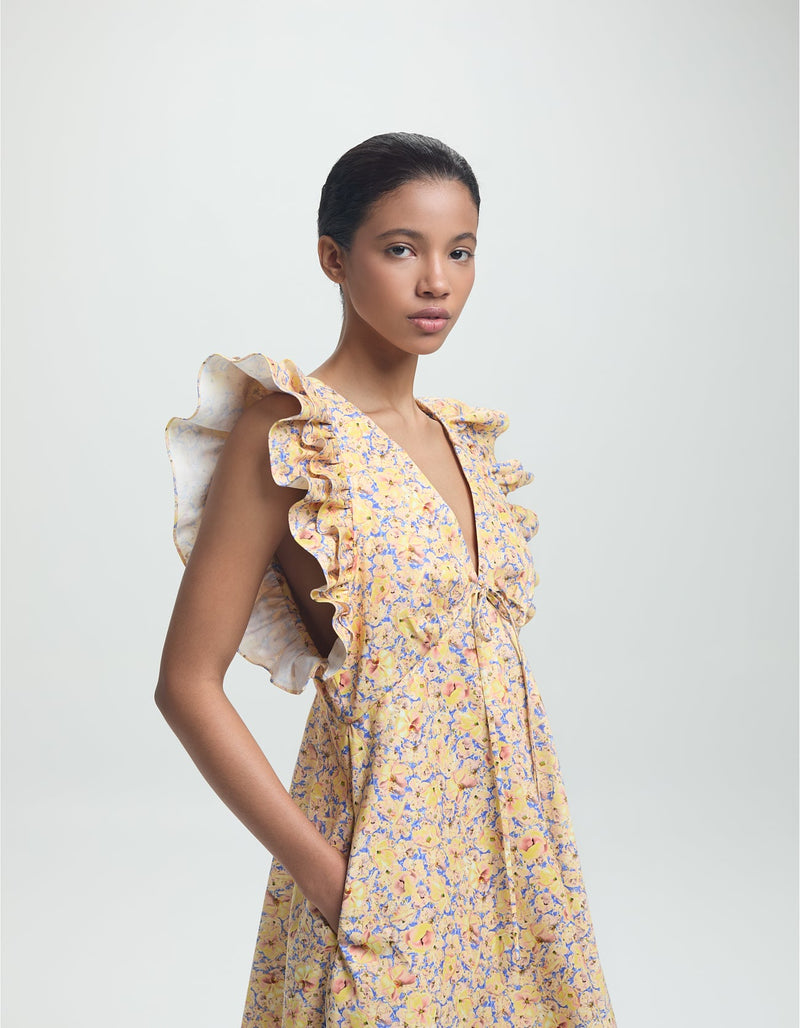 Nola Dress Yellow Garden Cotton