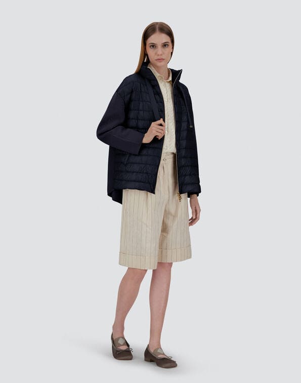 Long Shiny Nylon & Knitted Jacket