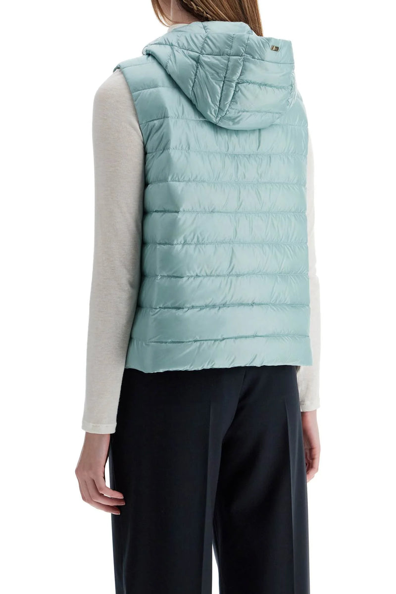 Shiny Nylon Quilted Vest with Hood
