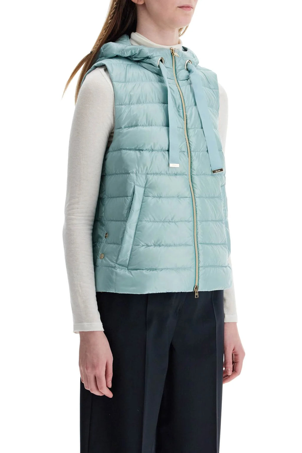 Shiny Nylon Quilted Vest with Hood
