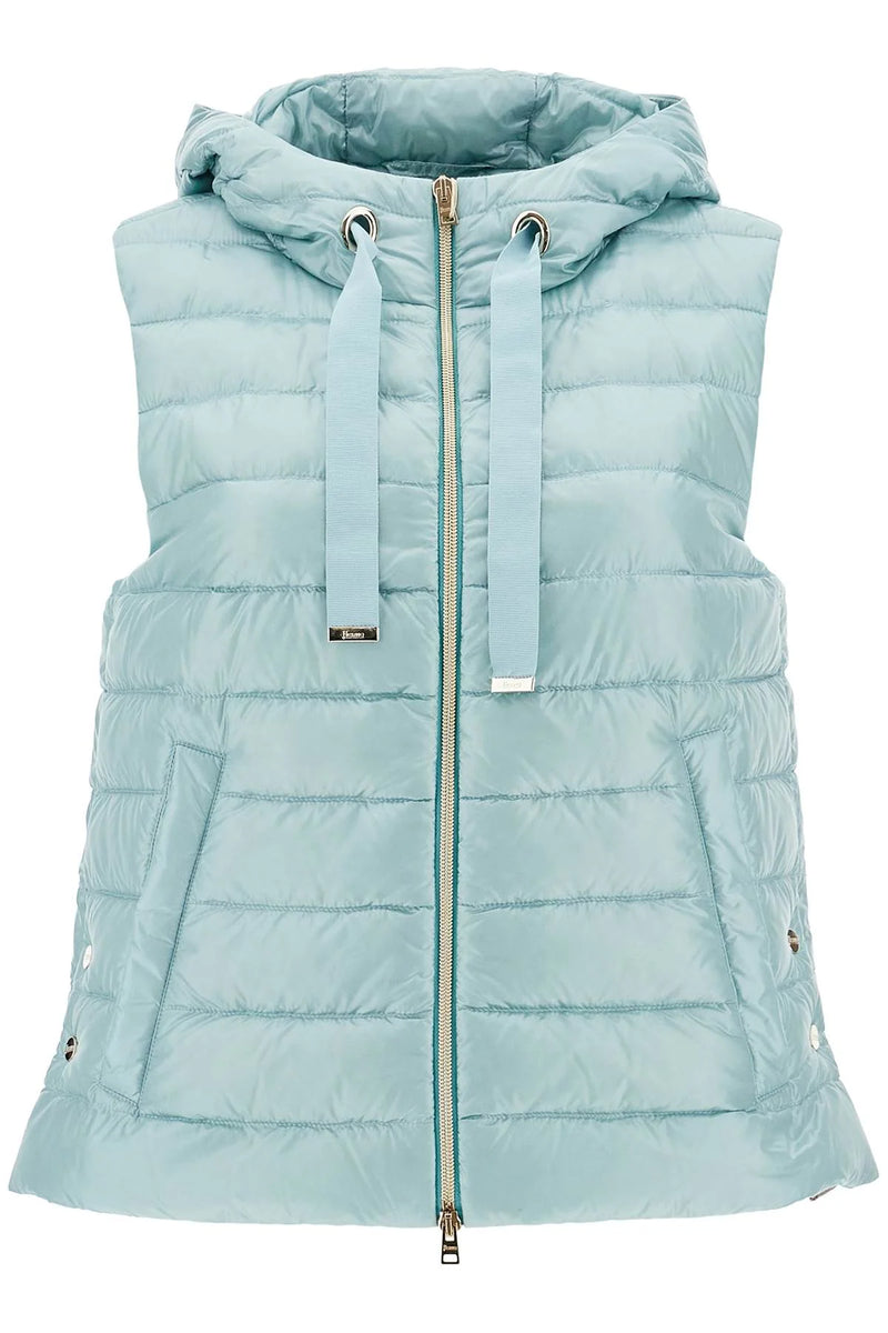Shiny Nylon Quilted Vest with Hood