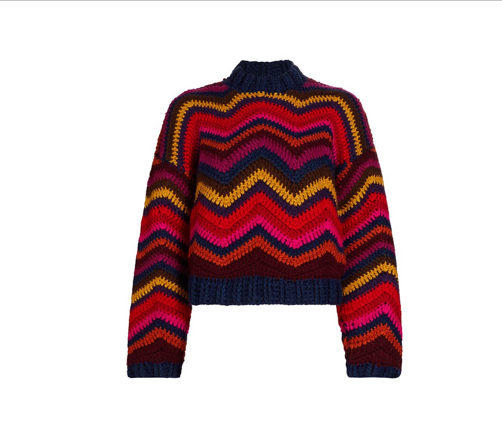 Colorful Waves Crochet High Neck Sweater