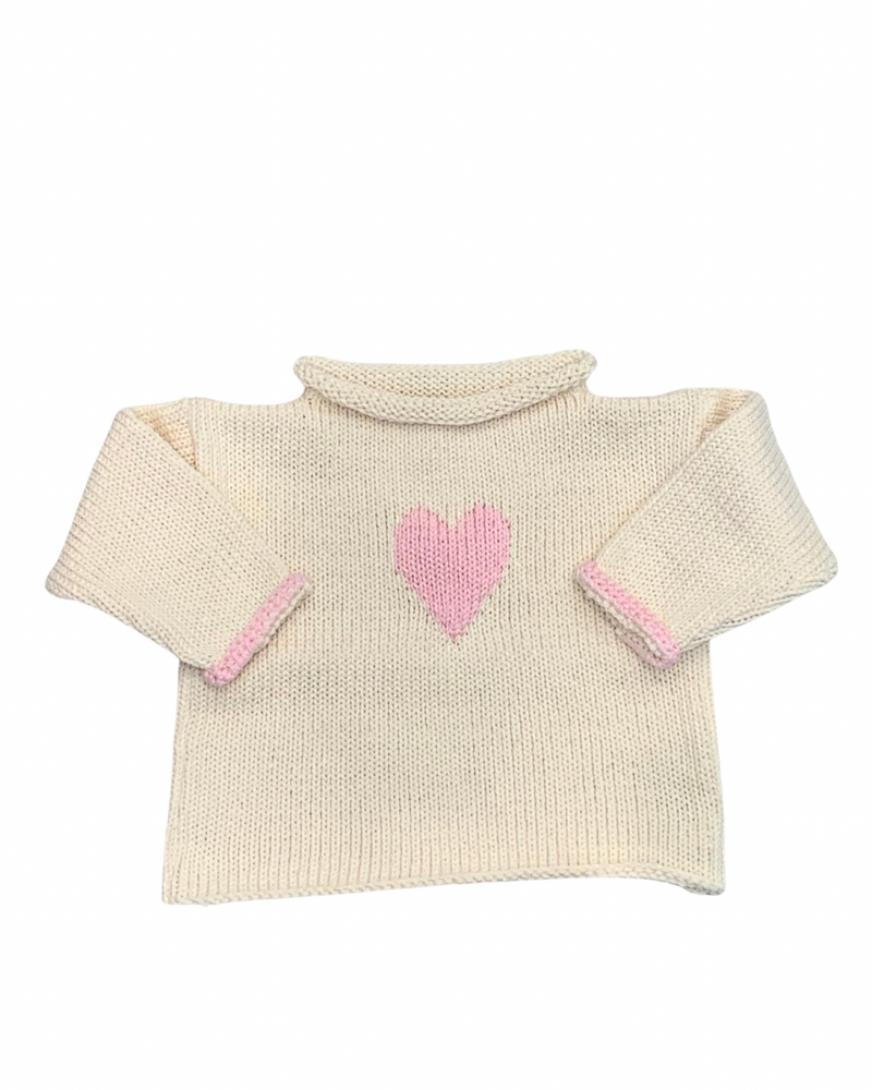 Hand Loomed Pullover - Ecru / Pink Heart