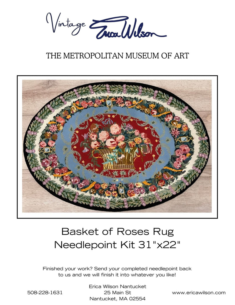 Basket of Roses Oval Rug Needlepoint Kit