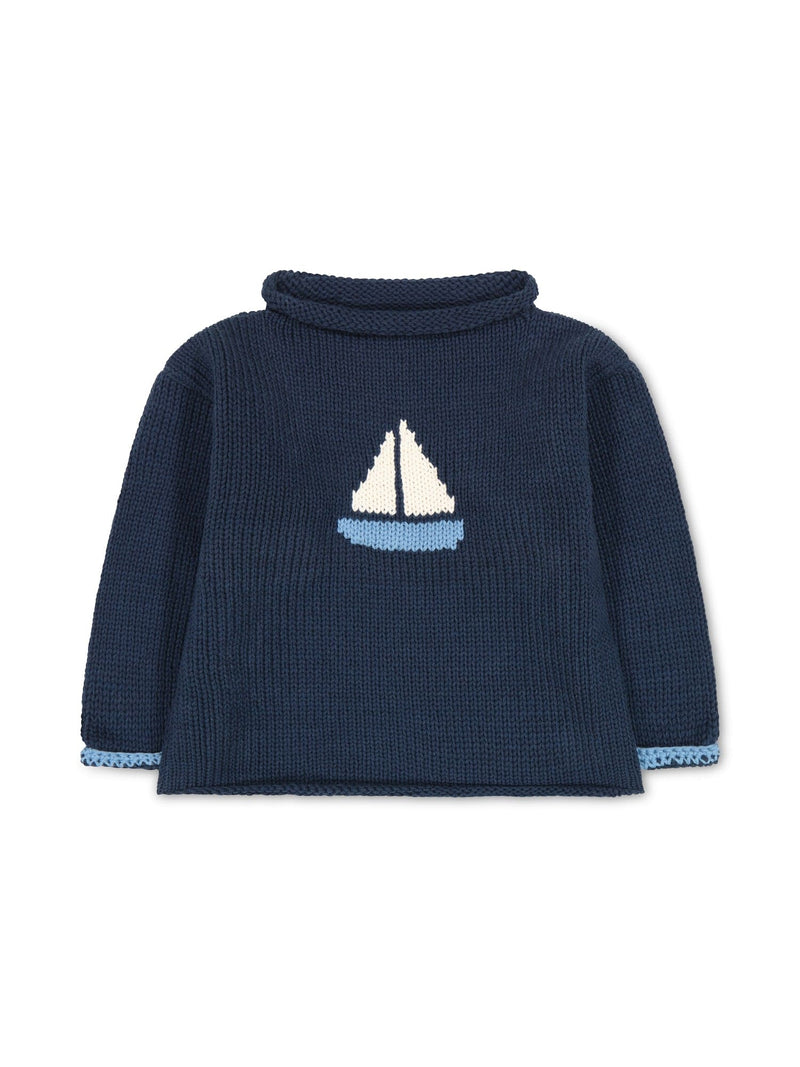 Hand Loomed Pullover - Navy / Denim Sailboat