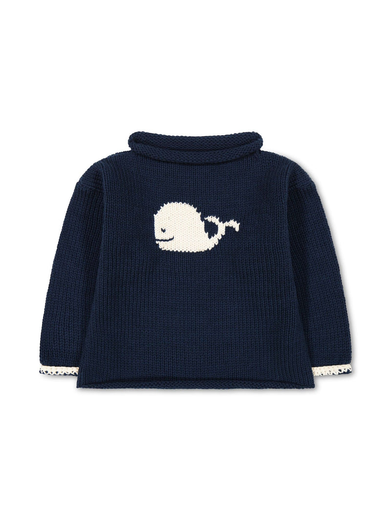 Hand Loomed Pullover Navy/ Ecru Whale Sweater