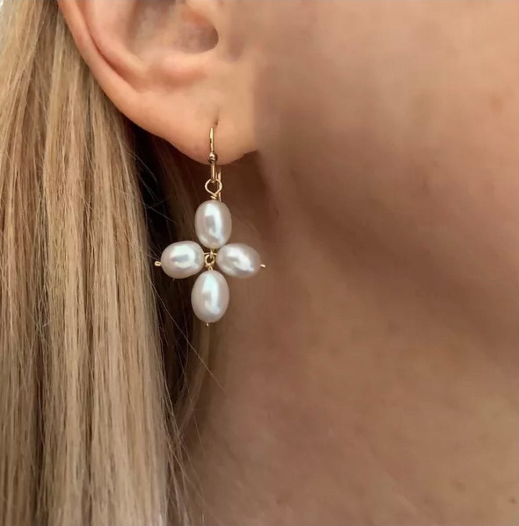 4 Pearl Cross Earrings